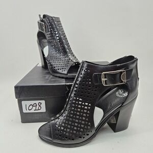Milwaukee Performance Womens 8 Black Laser Cut Studded Block Heel Sandal MBL9453